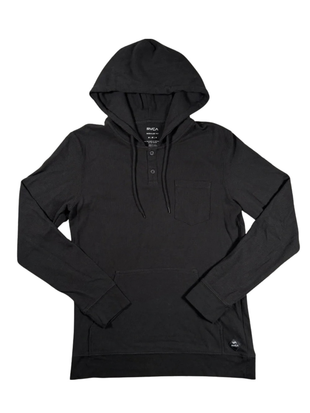 RVCA Waffle Knit Hoodie | Size M | Black Pullover Henley